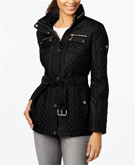 michael michael kors women's black quilted jacket|macy's michael kors jackets women's.